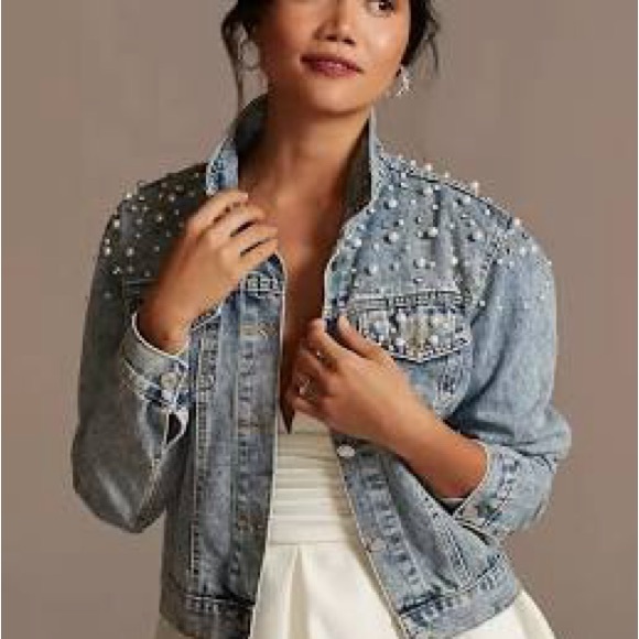 Pearl Studded Denim Jacket with 'Wifey' Embroidery - Picture 2 of 5